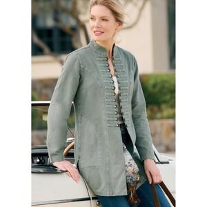 Soft Surroundings Eliana Jacket Womens‎ M Sage Open Military Layer Cotton Artsy